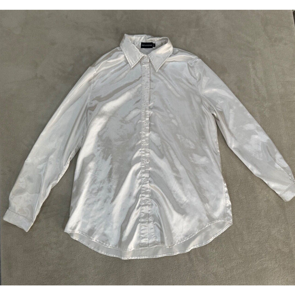Pretty Little Thing Womens White Satin Feel Button Up Long Sleeve Blouse Size S